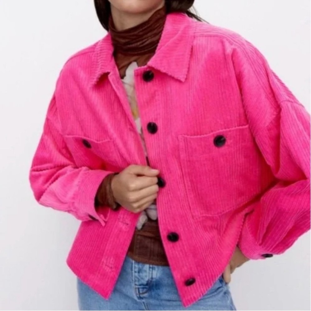 Zara Bright Pink Corduroy Utility Jacket